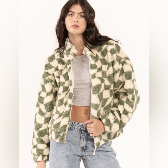 RSQ Green and Cream Teddy Jacket Plush Sherpa - Picture 1 of 4